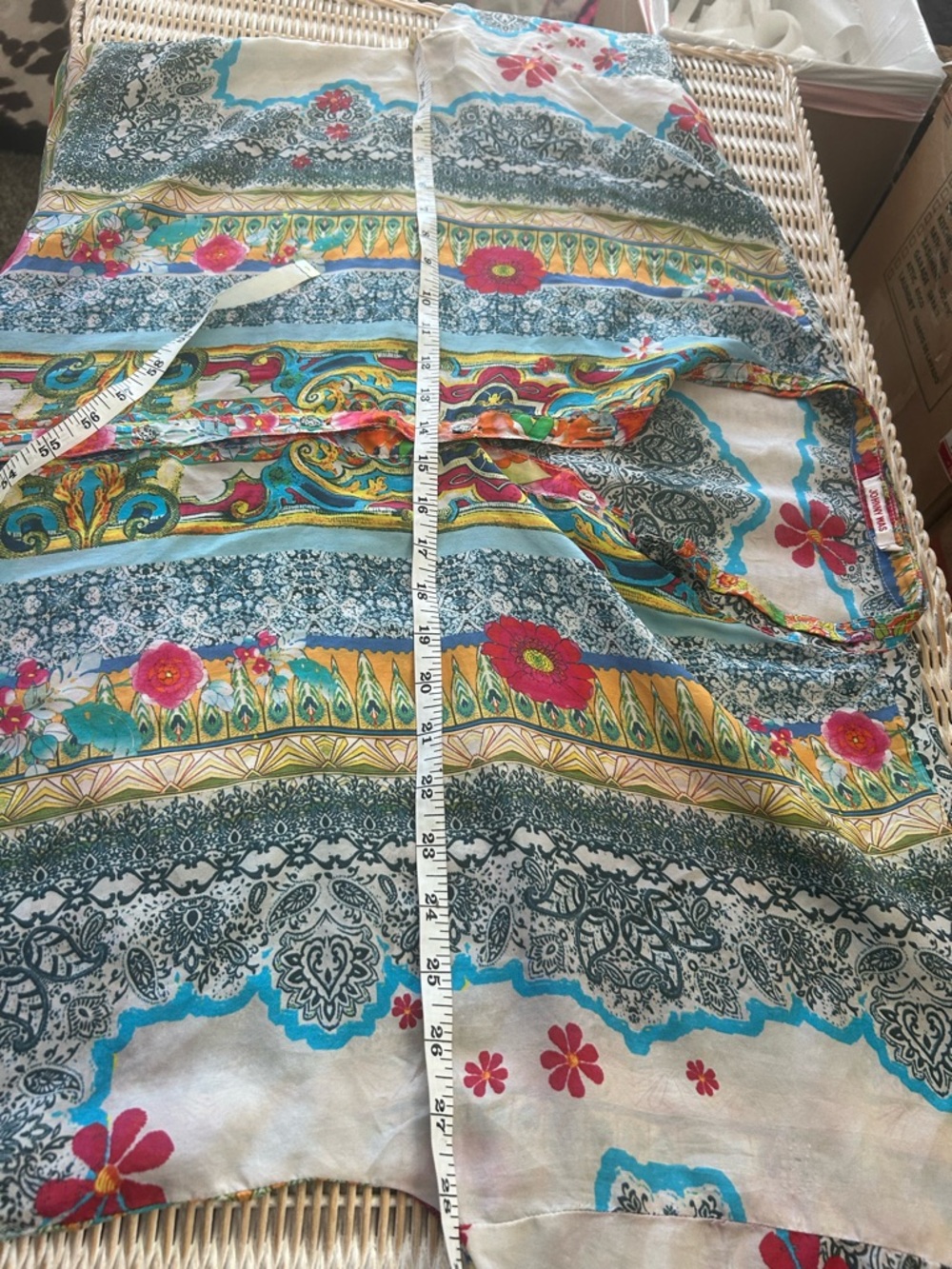 Johnny Was Silk Boho Tunic Blouse Oversized Floral Print Size S coastal boho #78 - Picture 6 of 10